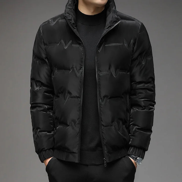 Gray Men's Ultimate Warmth Puffer Jacket. Stylish, insulated, weather resistant winter coat for cold weather.