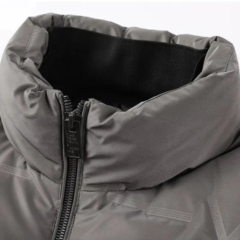 White Men's Ultimate Warmth Puffer Jacket. Modern, insulated & weather resistant winter coat for men's fashion.