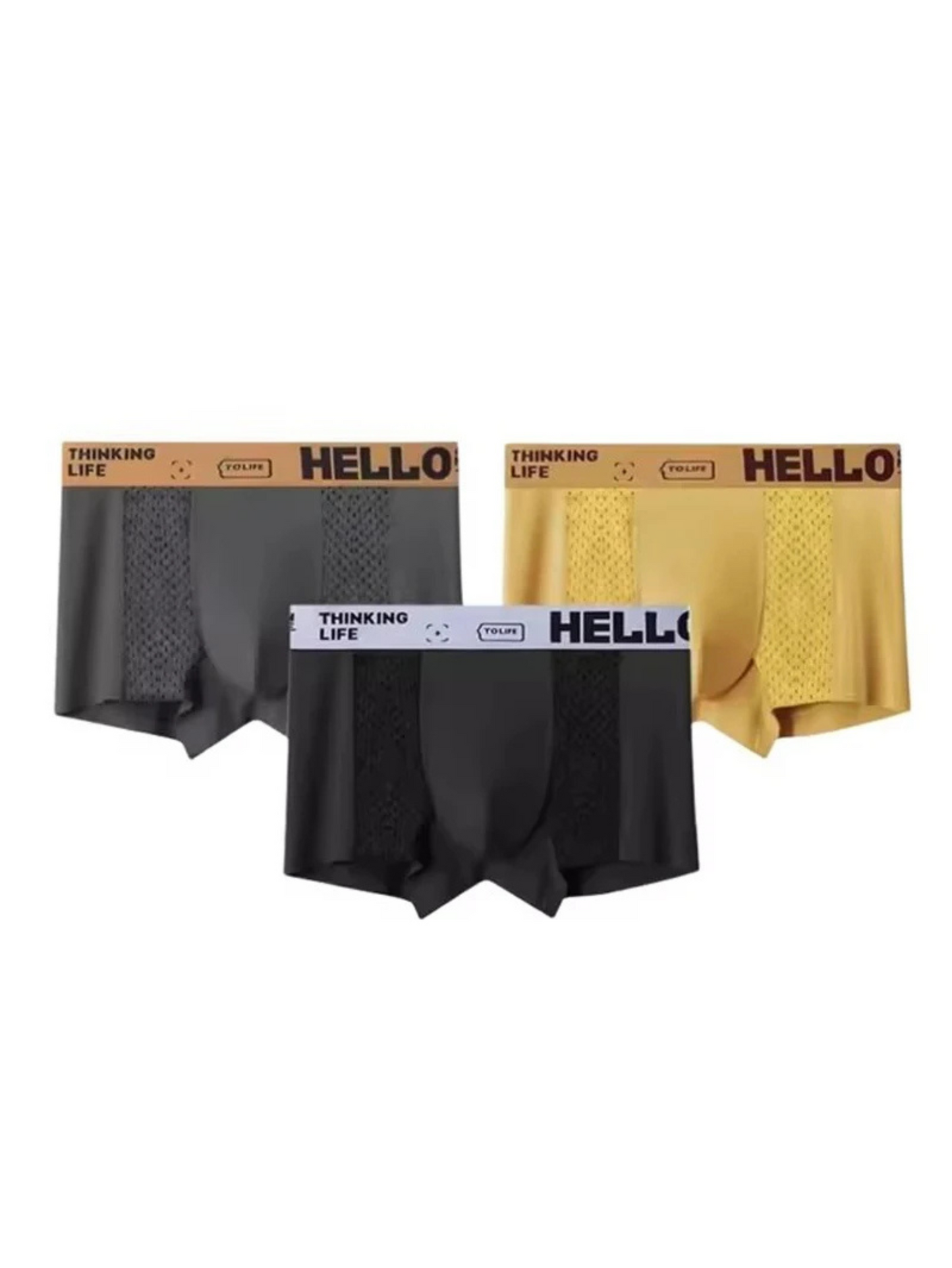 Performance men's mesh boxer briefs for activewear, offering stretch, sweat-wicking & no-roll comfort.