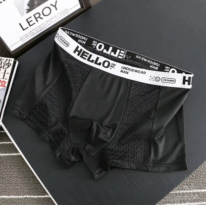 Assorted colors of men's ultra-breathable mesh boxer briefs in a multi-pack, offering everyday comfort.