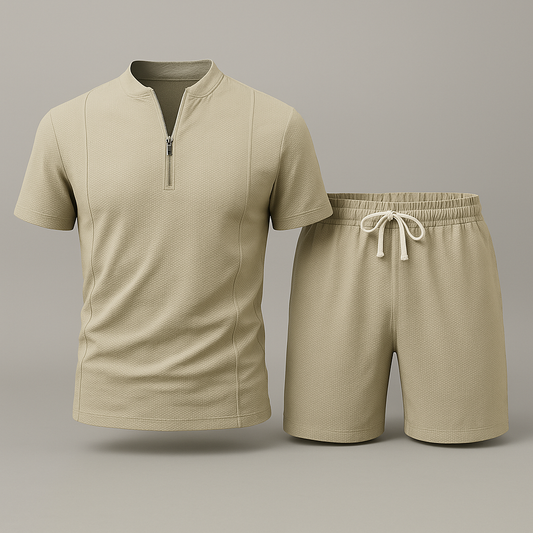 Men's Ultra-Comfort Piqué Lounge Set, two-piece with breathable fabric for relaxed casual wear.