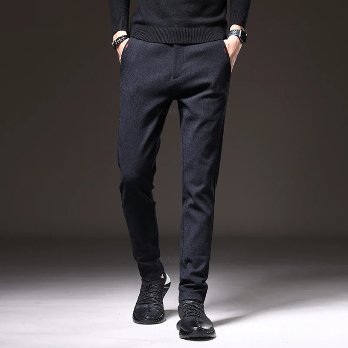 Versatile men's casual straight-leg pants with zipper fly and ultimate comfort.