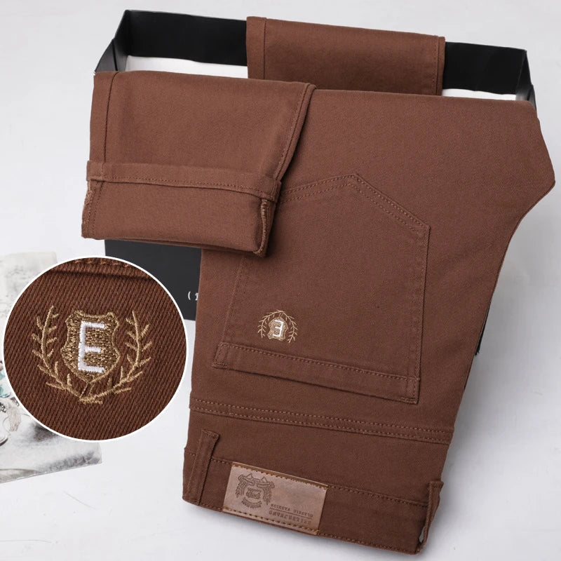 Flexible men's stretch denim jeans, offering ultimate comfort and durability for daily style.