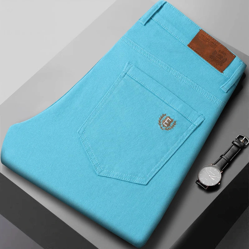 Versatile men's stretch denim jeans, suitable for comfortable casual wear and active lifestyles.
