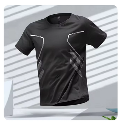 Lightweight men's running tee in blue. Flexible design allows full range of motion for intense workouts & sports.