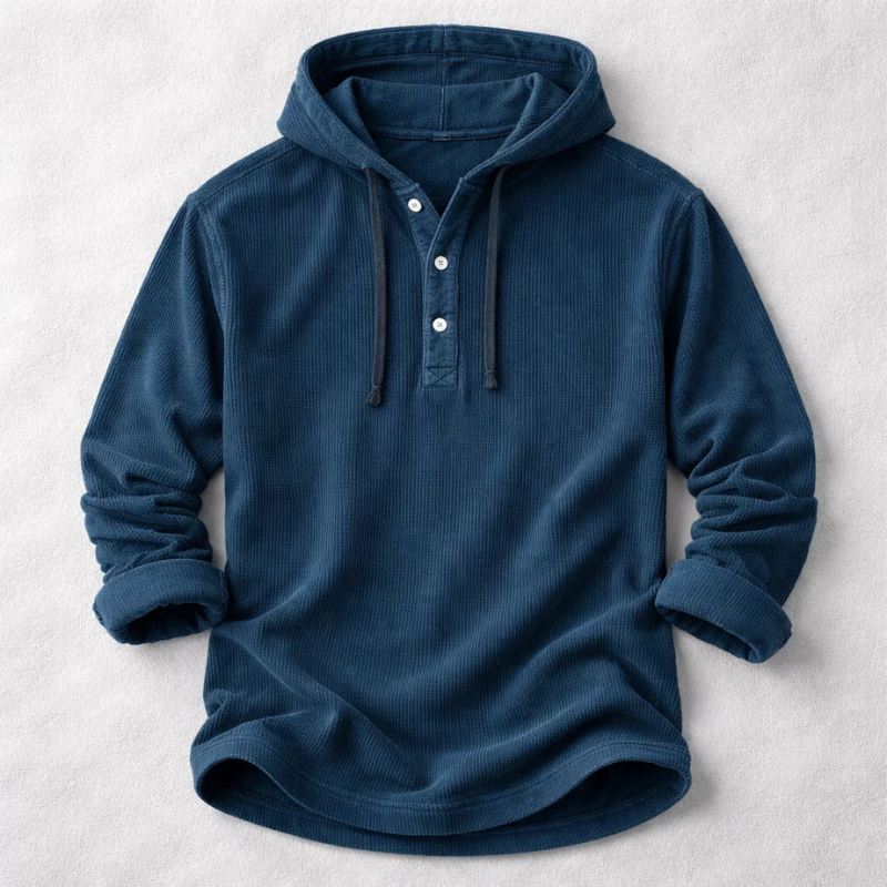 Men's ultra-soft navy blue hoodie for everyday casual wear, cozy fall fashion. Tailored fit sweatshirt.