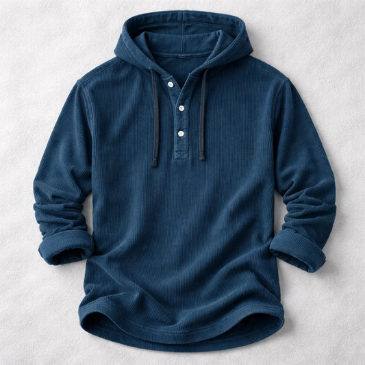 Men's ultra-soft navy blue hoodie for everyday casual wear, cozy fall fashion. Tailored fit sweatshirt.