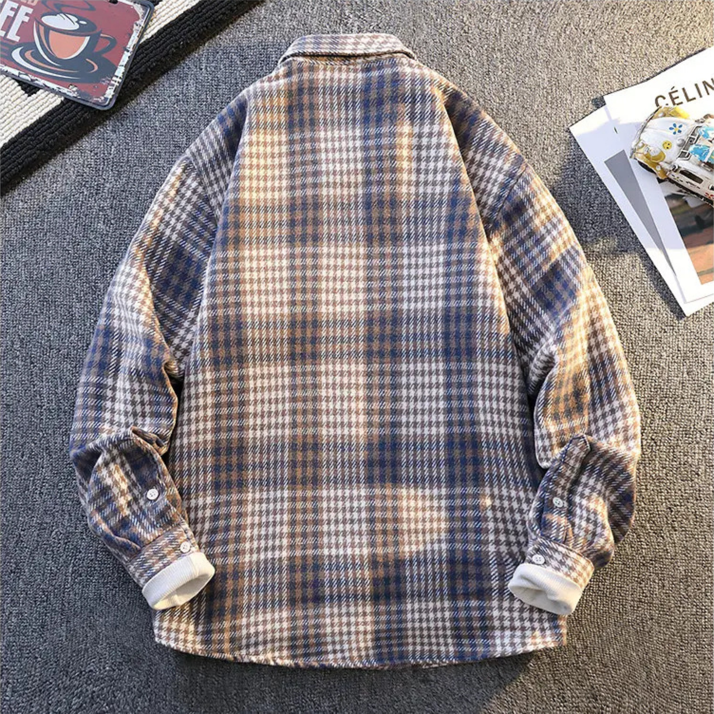 Classic men's plaid long sleeve button-up shirt, ultra-soft for warmth & casual style.