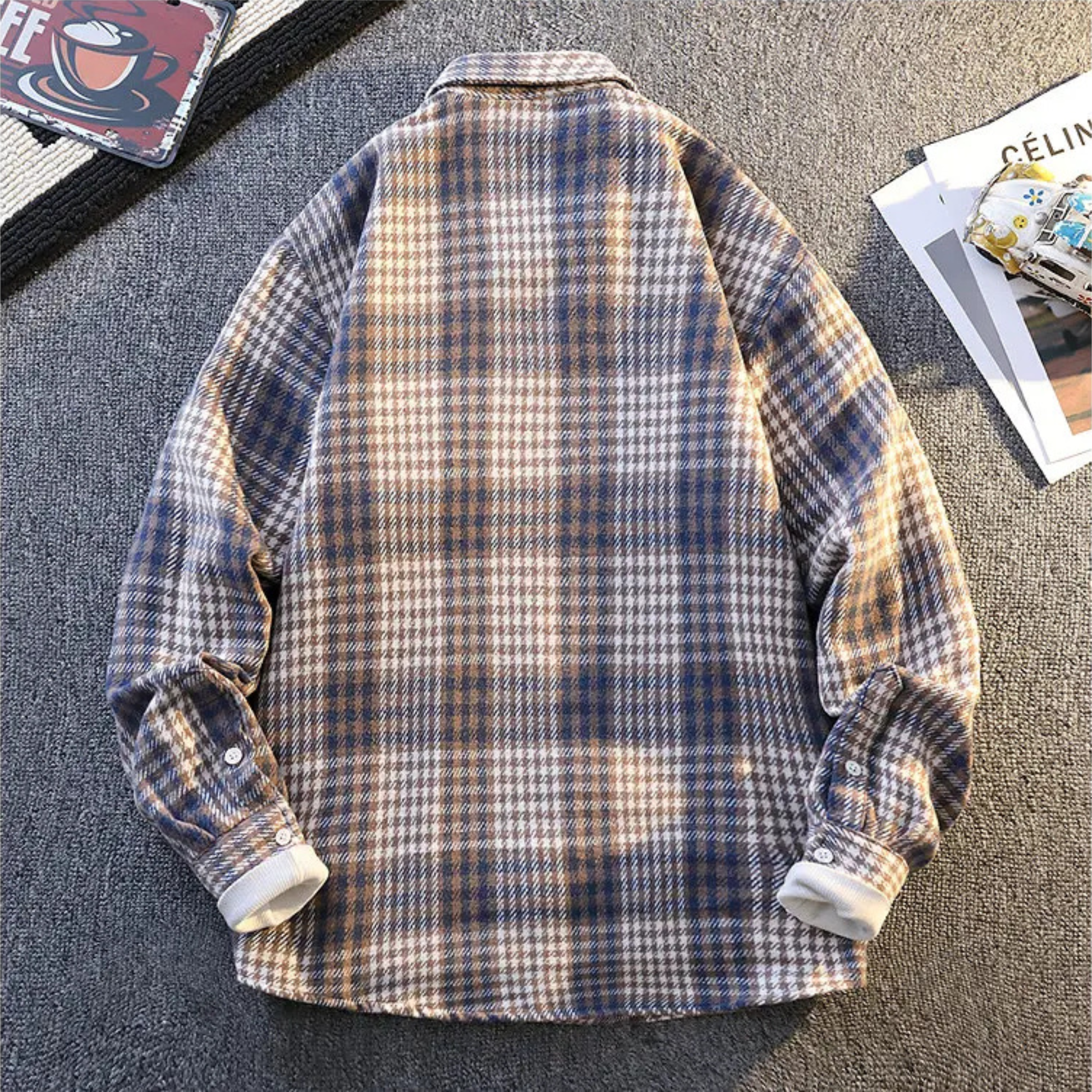 Classic men's plaid long sleeve button-up shirt, ultra-soft for warmth & casual style.