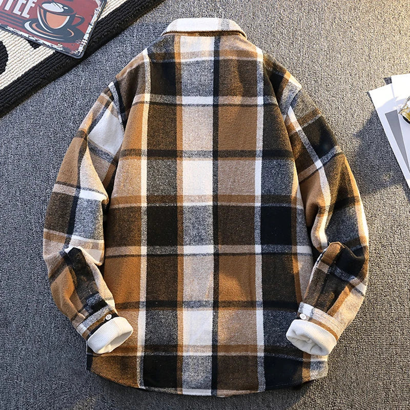 Warm, ultra-soft men's long sleeve plaid shirt, perfect for comfortable casual style.