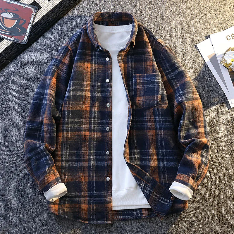 Ultra-soft men's plaid shirt, a warm long sleeve button-up for everyday casual comfort.