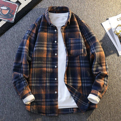 Ultra-soft men's plaid shirt, a warm long sleeve button-up for everyday casual comfort.
