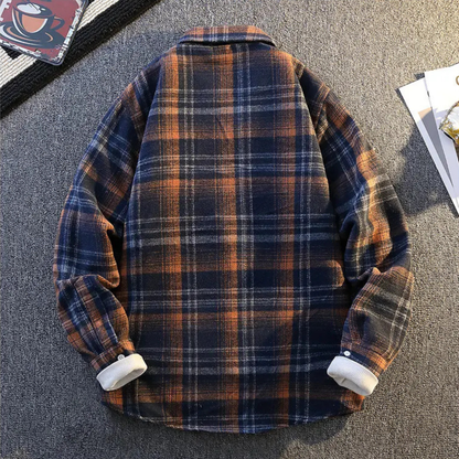 Men's casual plaid button-up shirt, ultra-soft long sleeve for warmth without the bulk.