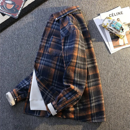 Versatile men's long sleeve plaid button-up, great for rugged style or casual layering.