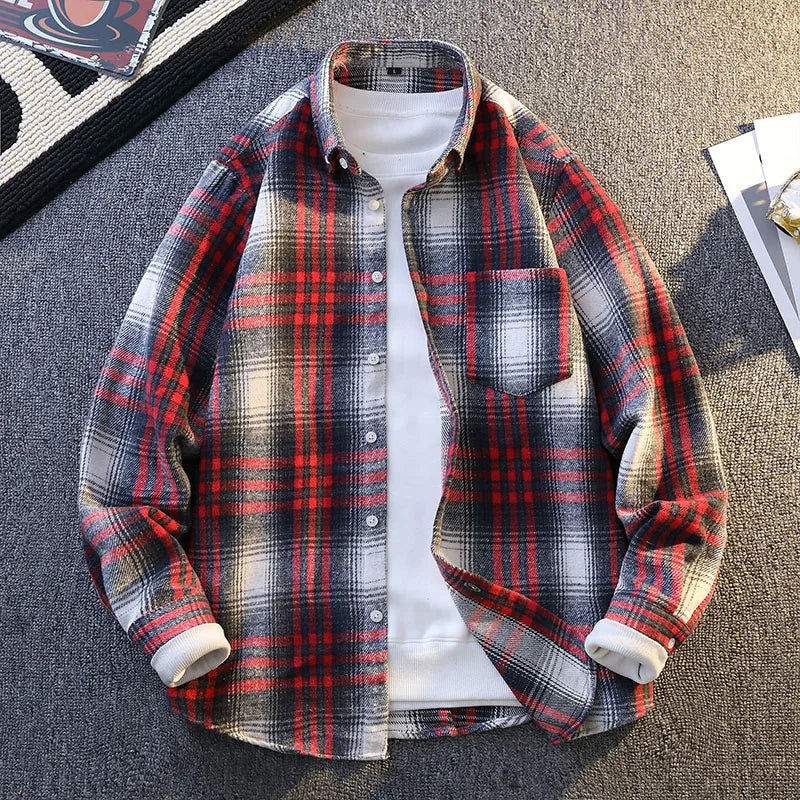 Comfortable men's ultra-soft plaid button-up shirt, providing warmth for casual occasions.