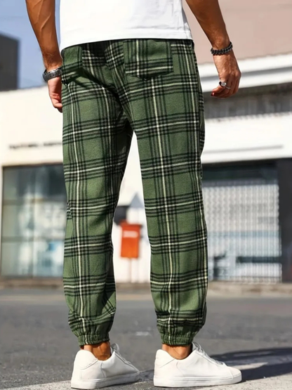 Men's tapered fit plaid joggers with drawstring. Stylish for street & ultimate lounge wear.