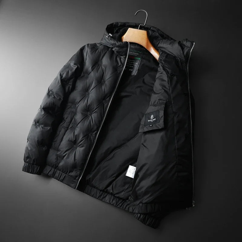 Stylish men's quilted puffer coat, perfect for casual winter outerwear in cold climates.