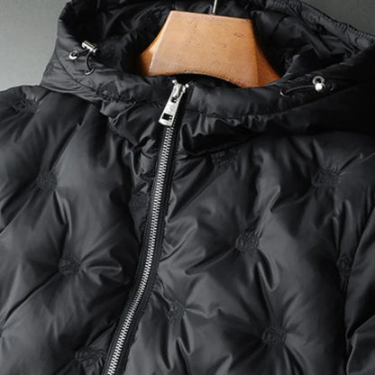 Durable men's quilted winter jacket, a stylish and warm puffer coat for cold weather.