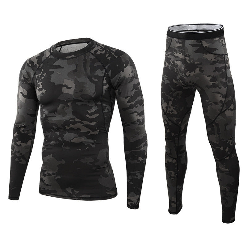 Men's ultra-warm thermal underwear set. Model wears insulated long johns, perfect winter base layer for cold weather.