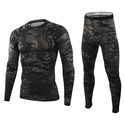 Men's ultra-warm thermal underwear set. Model wears insulated long johns, perfect winter base layer for cold weather.