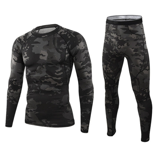 Men's ultra-warm thermal underwear set. Model wears insulated long johns, perfect winter base layer for cold weather.