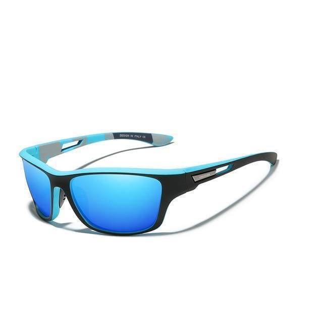 Close-up of men's ultralight polarized sunglasses, highlighting the sleek frame and UV400 lenses.