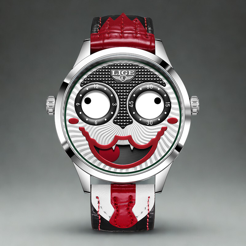 Luxury men's chronograph watch, black dial, brown leather, for a statement look, gift for him.