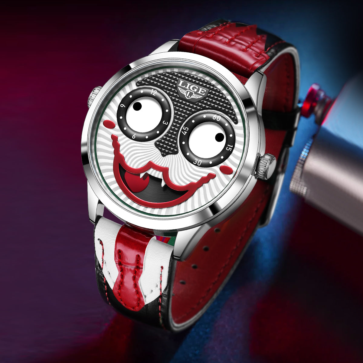 Men's watch with bold dial, unique chronograph features, perfect for daily wear, leather strap.