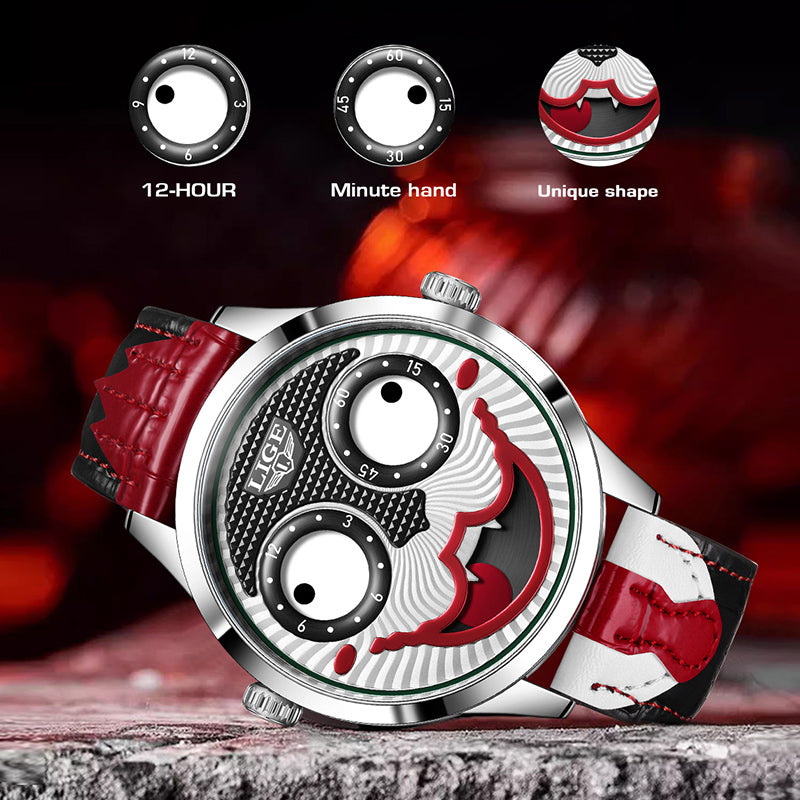 Gift for him: Men's unique chronograph watch with a premium leather strap & bold black dial.