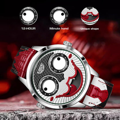 Gift for him: Men's unique chronograph watch with a premium leather strap & bold black dial.