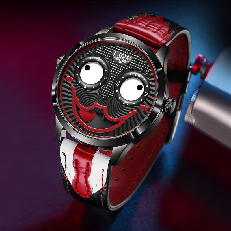 A unique men's timepiece, chronograph functionality, distinctive bold black dial design.