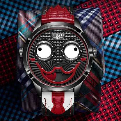 Close-up of men's chronograph watch dial, intricate markings, hands, and sub-dials.