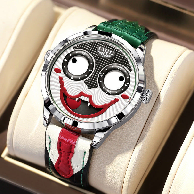 A striking men's fashion accessory: unique chronograph watch with bold design & leather strap.