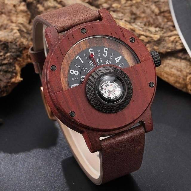 Stylish men's wooden watch with an innovative turntable compass dial, perfect unique gift for him