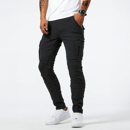 Fashionable Men's Cargo Jeans for urban style, featuring comfortable fit and practical, deep functional pockets.