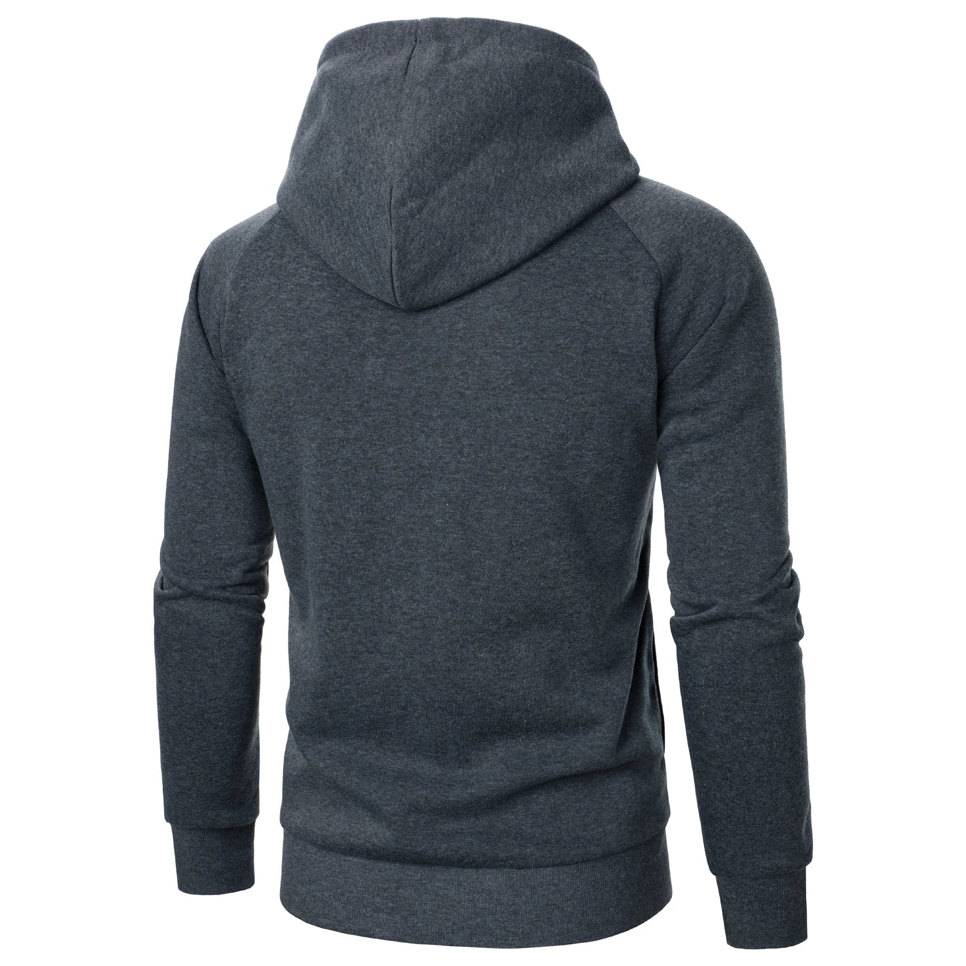 Comfortable men's crossover zip hoodie, designed for sleek urban style and modern minimalist fashion.