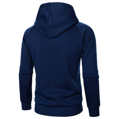 Versatile men's urban zip hoodie with crossover hood, suitable for modern streetwear and comfortable casual wear.