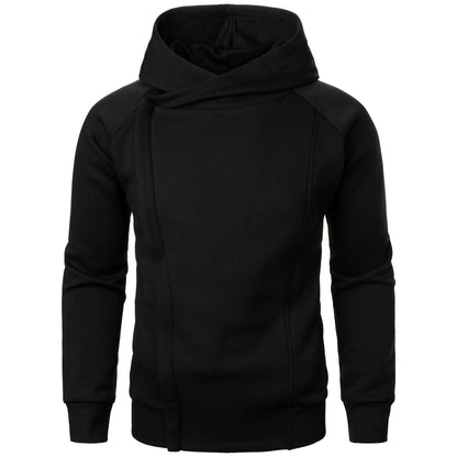 Modern men's urban crossover zip hoodie, delivering sleek minimalist fashion and comfortable streetwear.