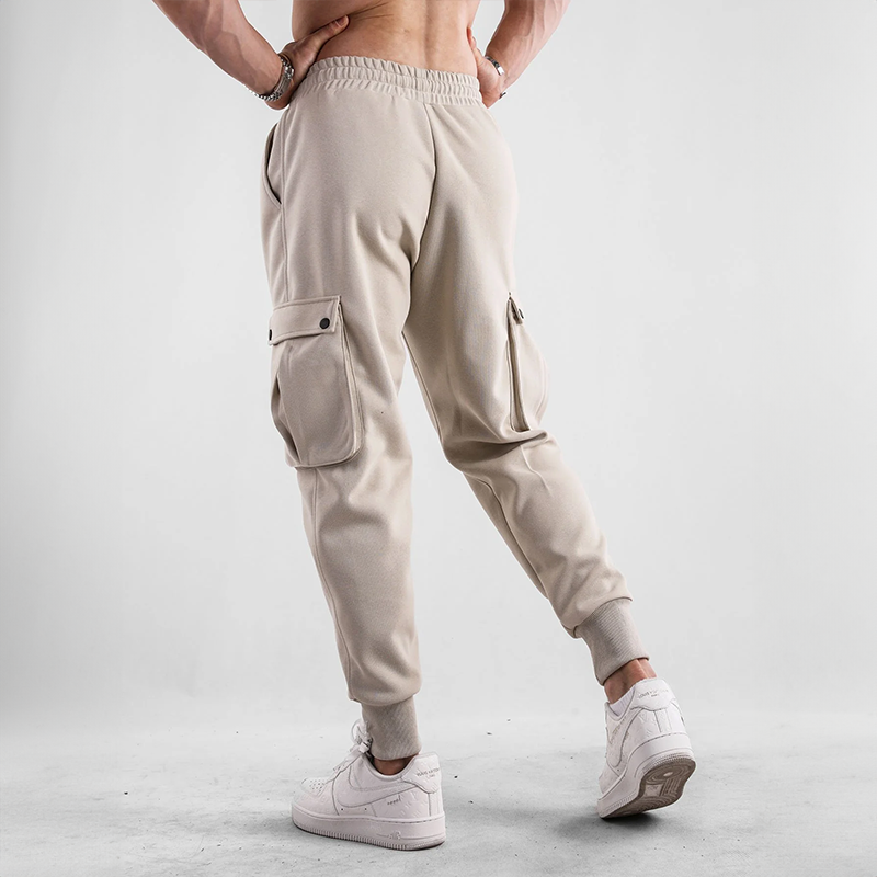 Back view of Men's Urban Flex Cargo Joggers, highlighting athletic fit & comfort for casual wear.