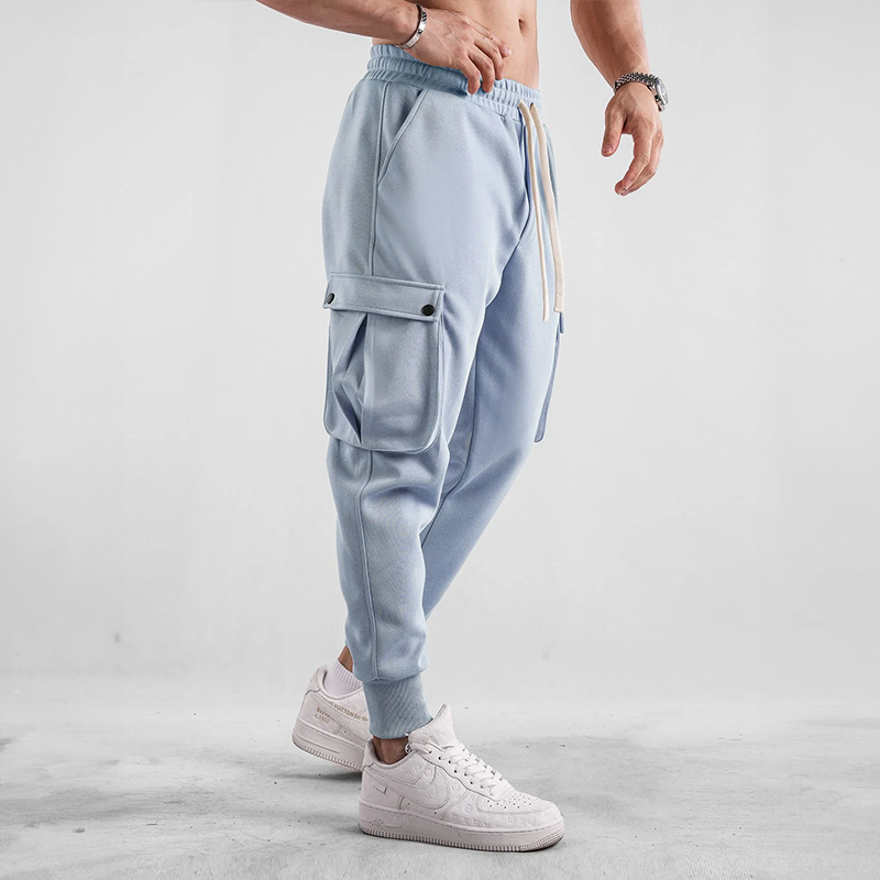 Close-up of Urban Flex Cargo Joggers fabric, showcasing soft, stretchy material for maximum comfort.