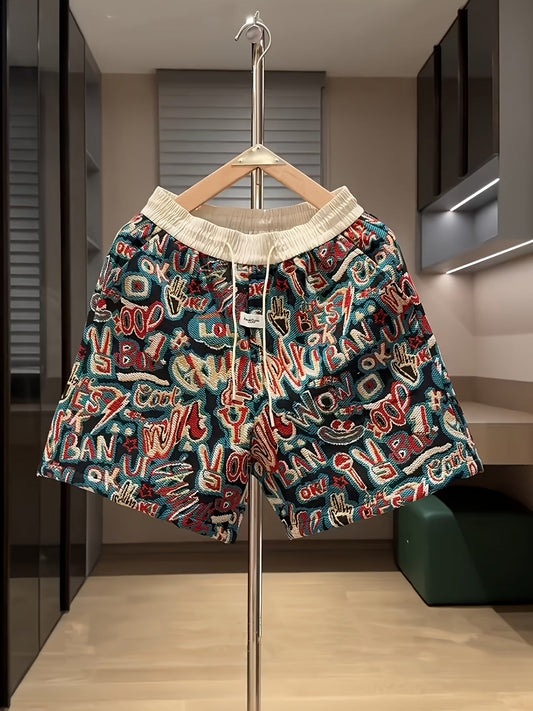 Men's urban graffiti print comfort shorts, ideal for streetwear, summer, or casual wear.