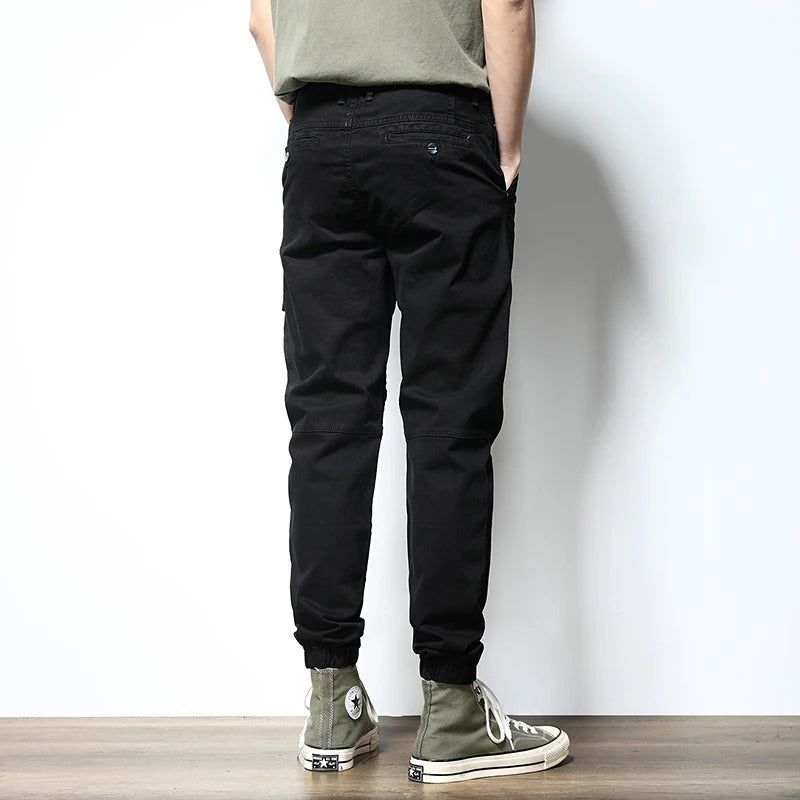 Comfort fit men's reinforced cargo joggers; ideal for urban everyday wear, active lifestyles & stretch comfort.