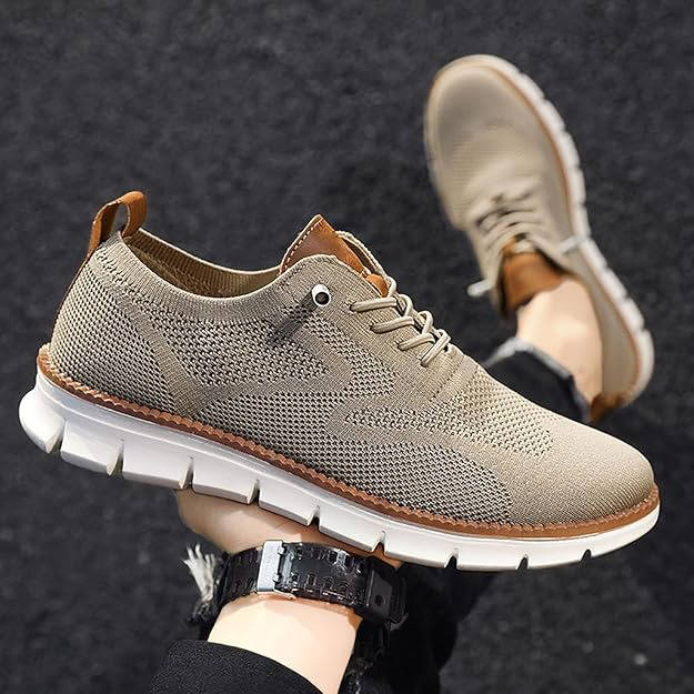 Lightweight khaki slip-on shoes for men, offering breathable comfort.
