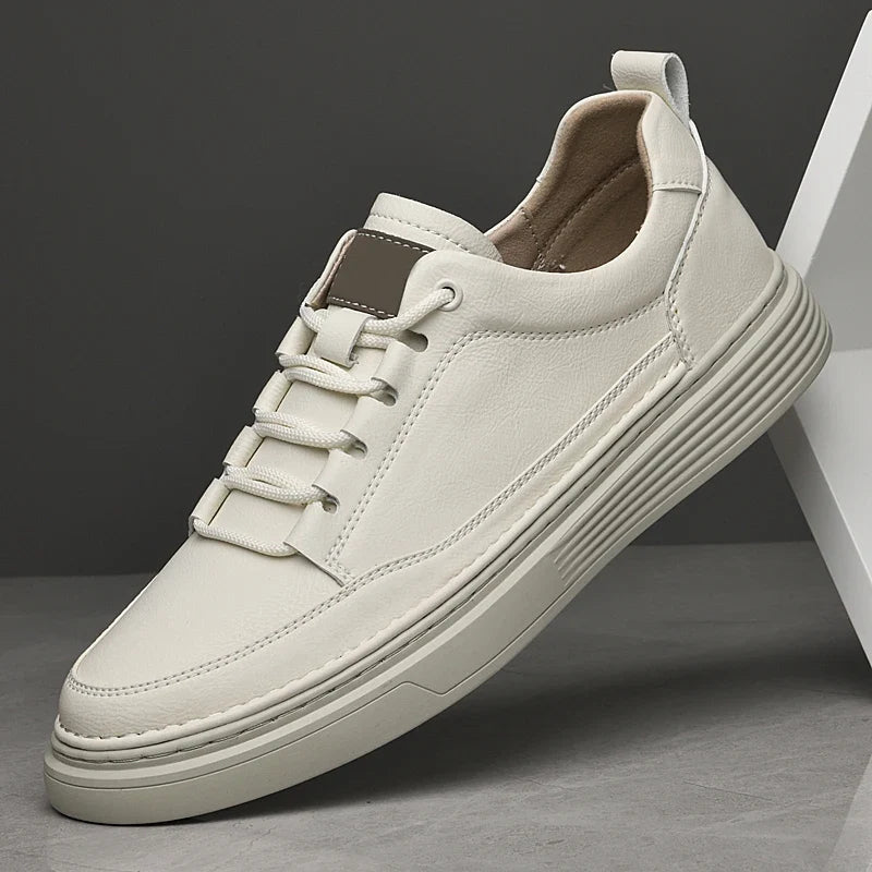 Brown men's urban comfort sneakers. Stylish lace-up casual shoes with durable soles for everyday wear.