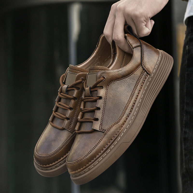 Beige men's urban style comfort sneakers. Cushioned, durable lace-up footwear perfect for casual outfits.