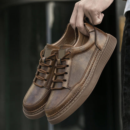 Beige men's urban style comfort sneakers. Cushioned, durable lace-up footwear perfect for casual outfits.