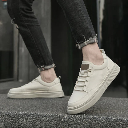 Side view of men's urban style comfort sneakers. Lace-up, cushioned sole, ideal casual footwear.