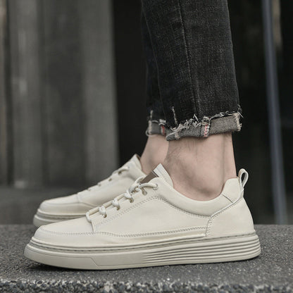 Top view of lace-up men's urban comfort sneakers. Stylish and durable casual footwear with a cushioned design.