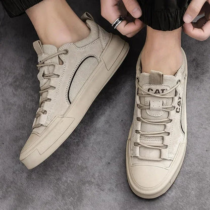 Side view of durable men's khaki sneakers, showcasing urban style and comfort features.