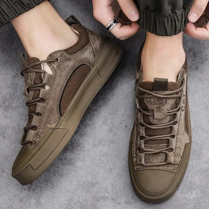 Full view of men's versatile khaki sneakers, UrbanEdge comfort model for daily walking.